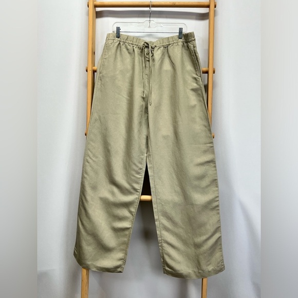 H&M Khaki drawstring waist Linen blend wide leg pants size L. - Picture 6 of 11